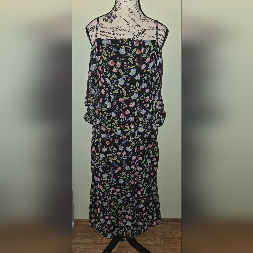 Nanette Lapore Black Floral Cold Shoulder Dress Sz 10